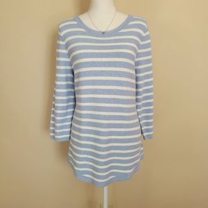 Talbots Light Blue and White Striped Knit Sweater